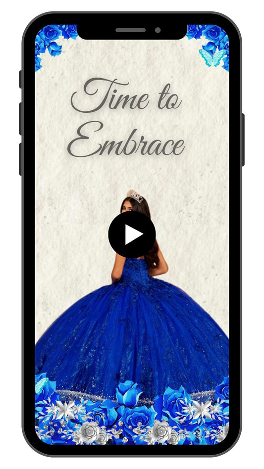 Quinceanera Royal Blue & Gold Video Invitation - Animated Royal Blue & Goldl Invite Theme
