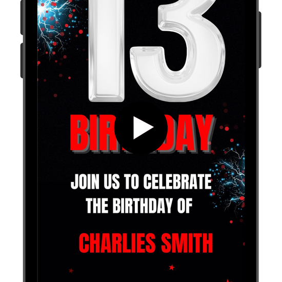 Silver Red 13th Birthday Video Invitation | 13 Year Old Birthday Video Invite