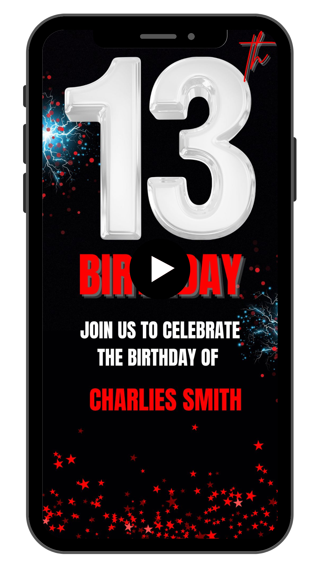 Silver Red 13th Birthday Video Invitation | 13 Year Old Birthday Video Invite